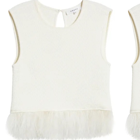 NWT FRAME XS off-white crocheted top with feathers - Picture 5 of 11